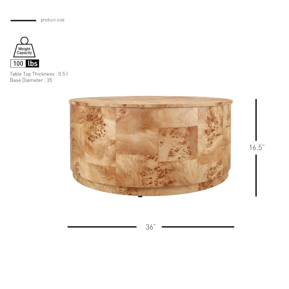 Arsenio Burl Wood Round Coffee Table. Picture 7