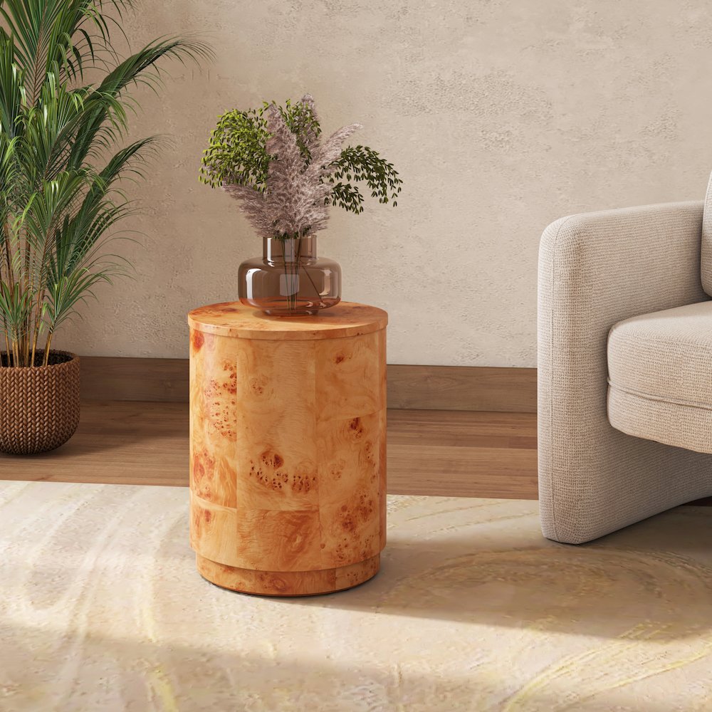 Arsenio Burl Wood Round Side/End Table. Picture 6