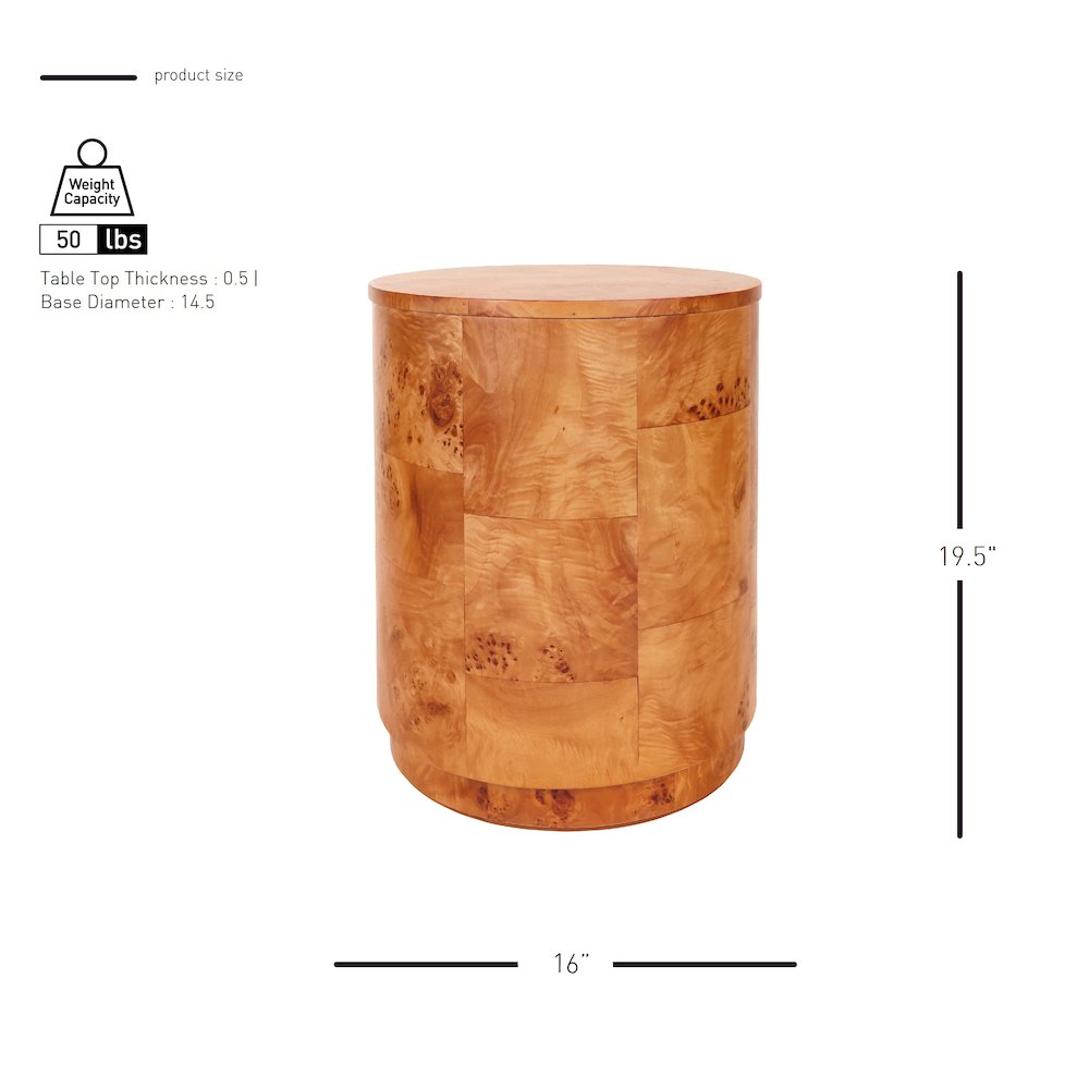 Arsenio Burl Wood Round Side/End Table. Picture 7