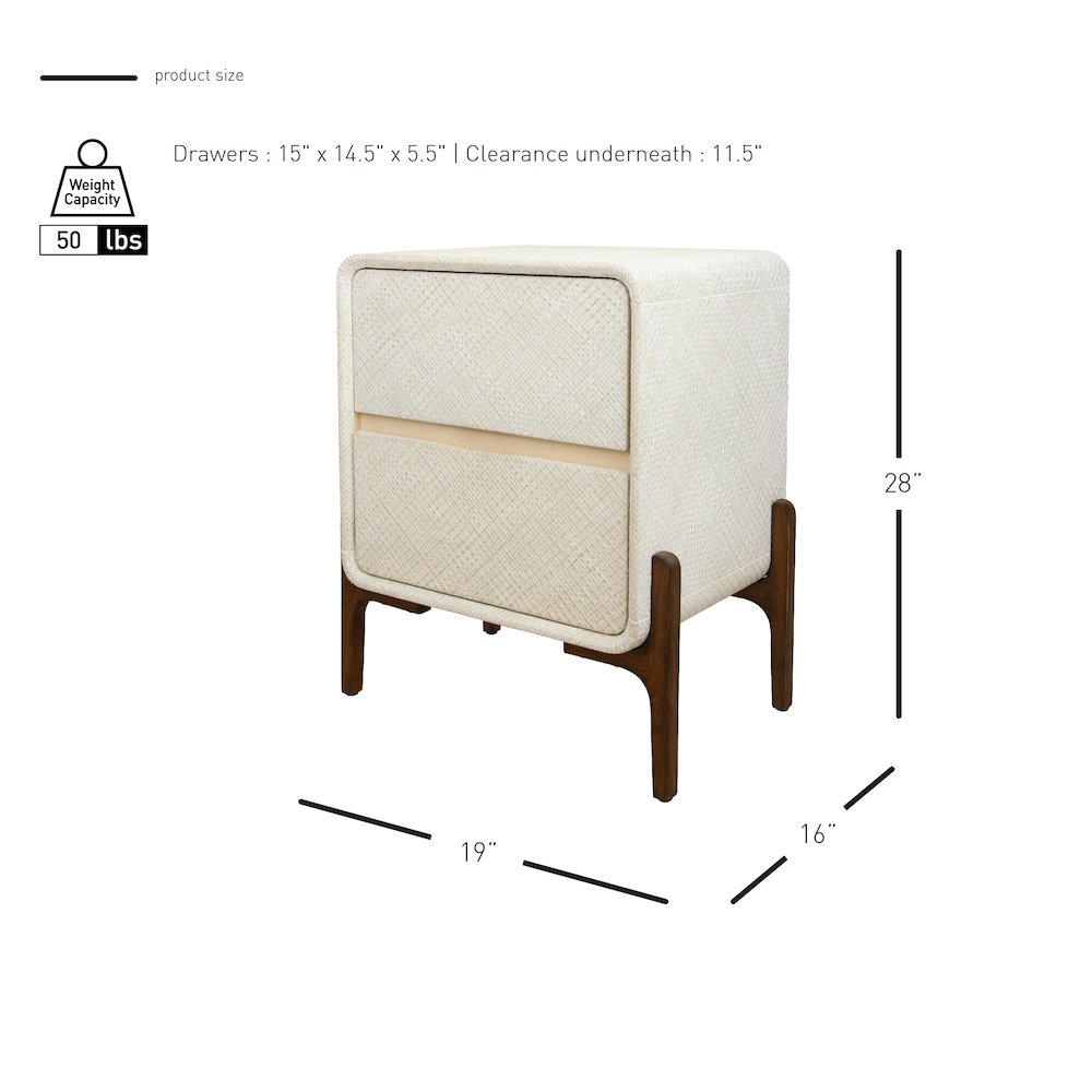 Lotie Nightstand/Side Table 2 Drawers Walnut Legs. Picture 11