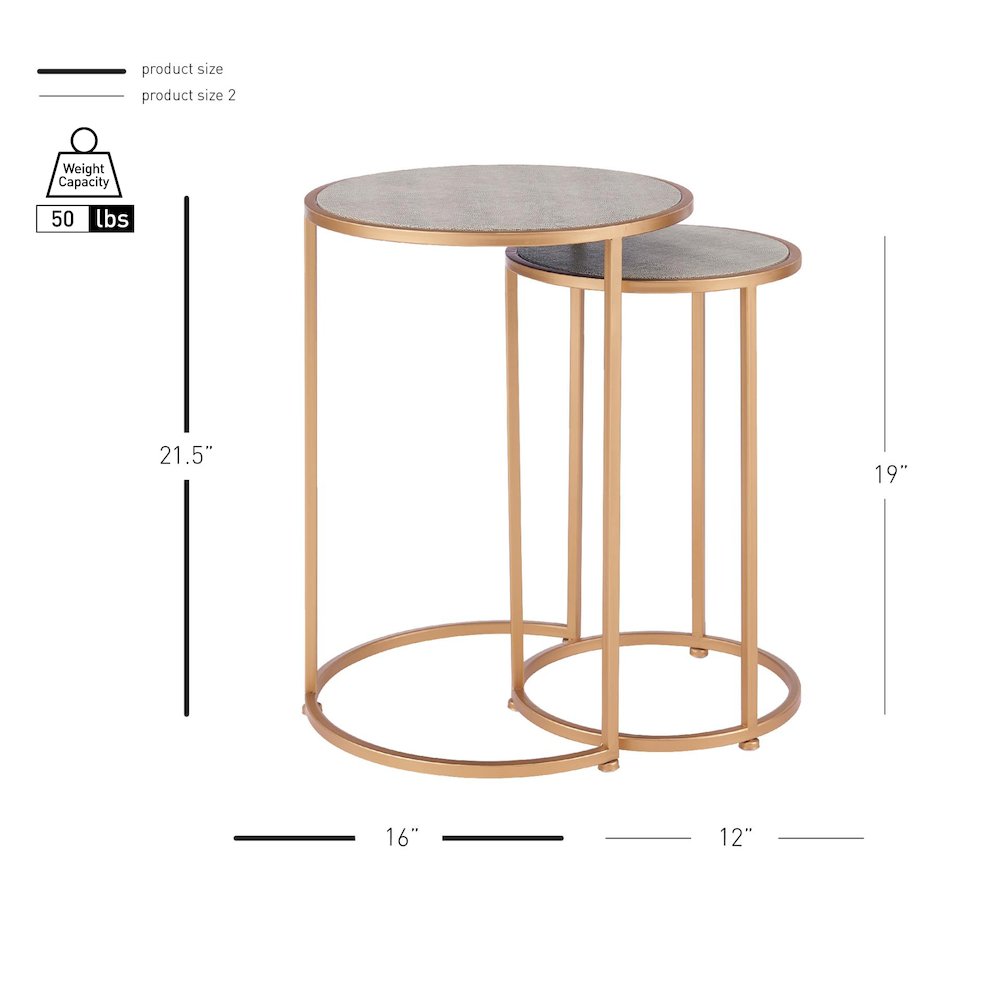 Anza Set of 2 Round Faux Shagreen Nesting End Table. Picture 6