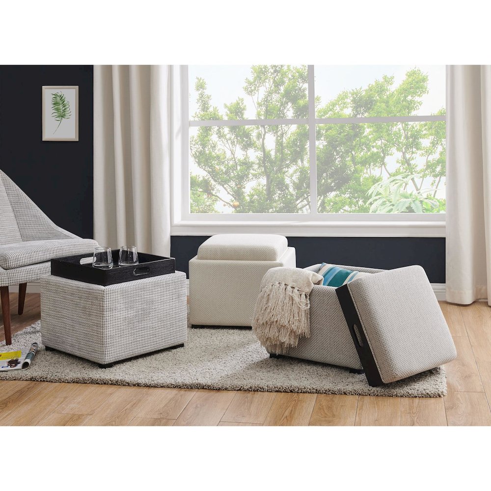 Cameron Fabric Square Storage Ottoman w/ tray. Picture 4