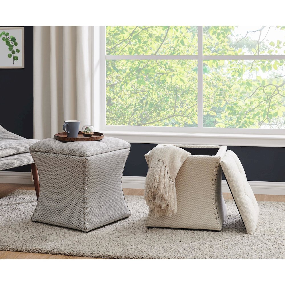 Amelia Fabric Nailhead Tufted Storage Ottoman. Picture 4