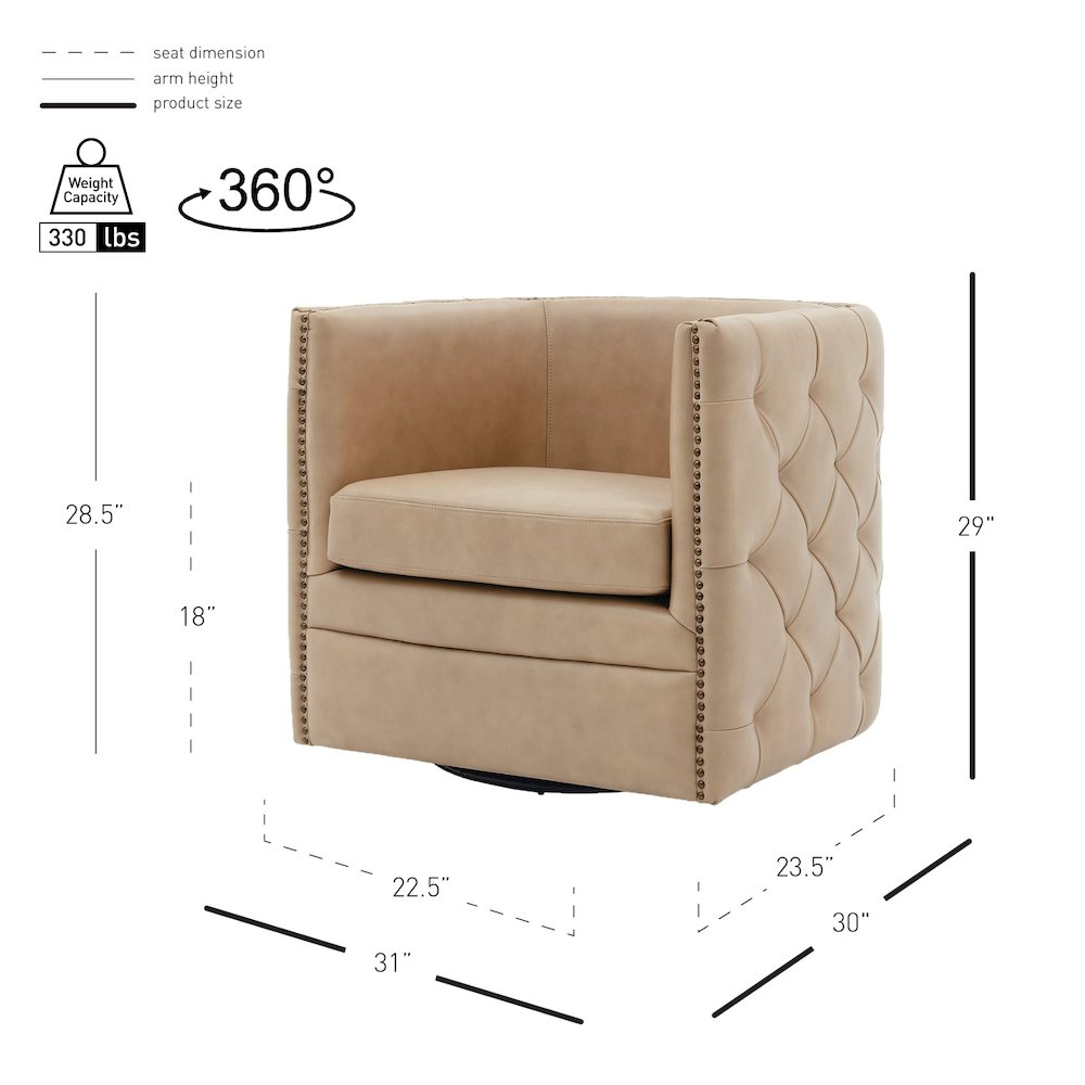 Leslie Top Grain Leather Swivel Tufted Accent Arm Chair. Picture 8