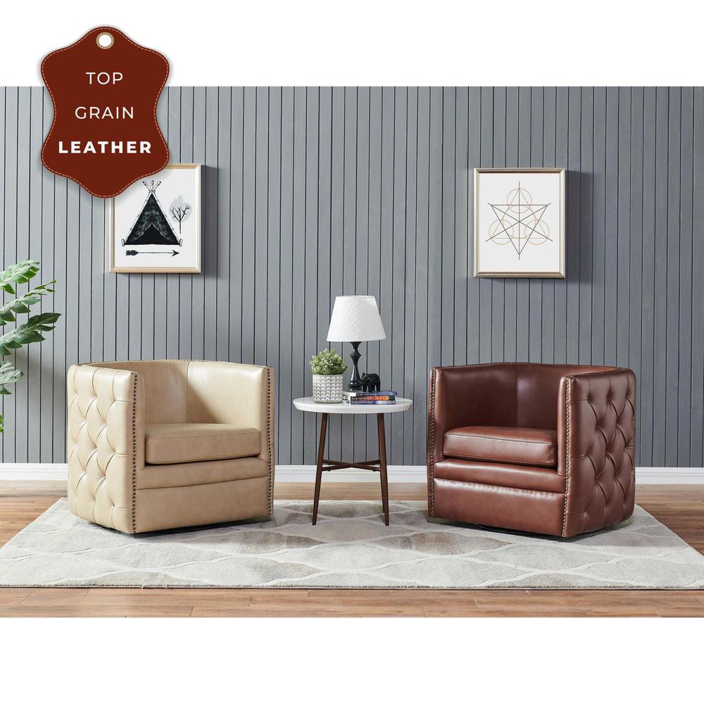 Leslie Top Grain Leather Swivel Tufted Chair. Picture 8