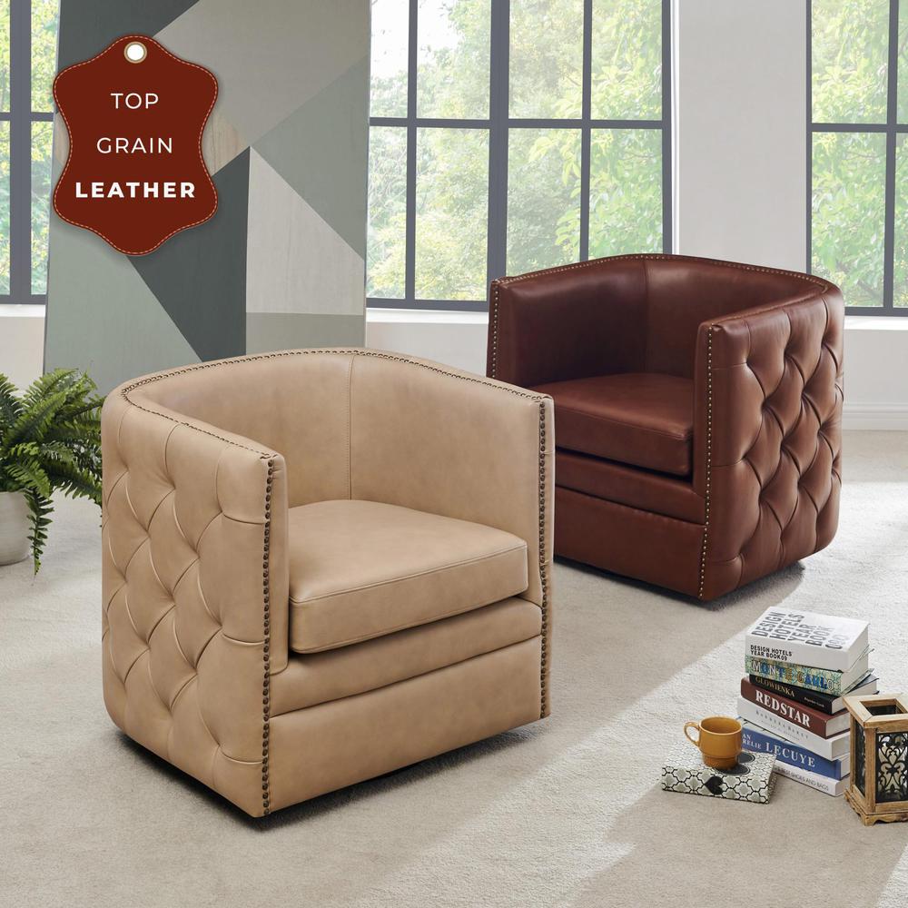 Leslie Top Grain Leather Swivel Tufted Chair. Picture 7