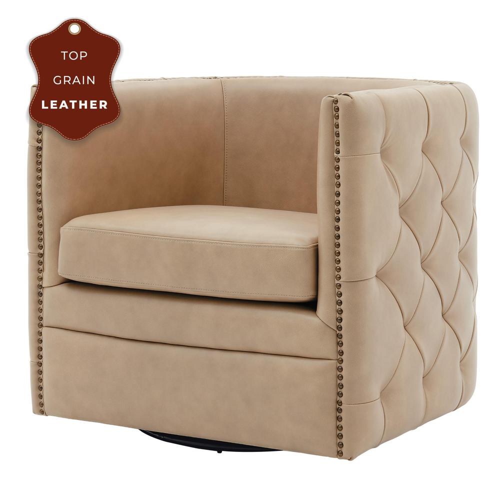 Leslie Top Grain Leather Swivel Tufted Chair. Picture 1
