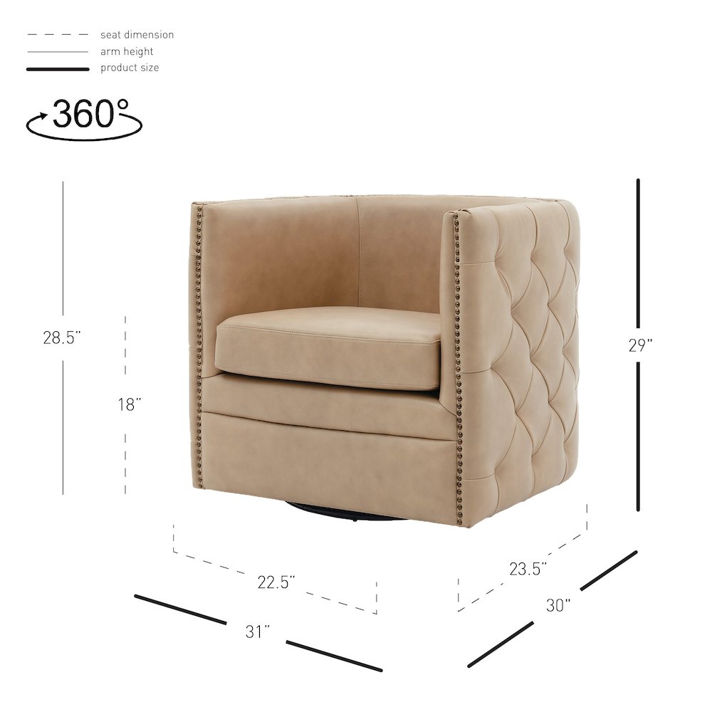 Leslie Top Grain Leather Swivel Tufted Accent Arm Chair. Picture 9