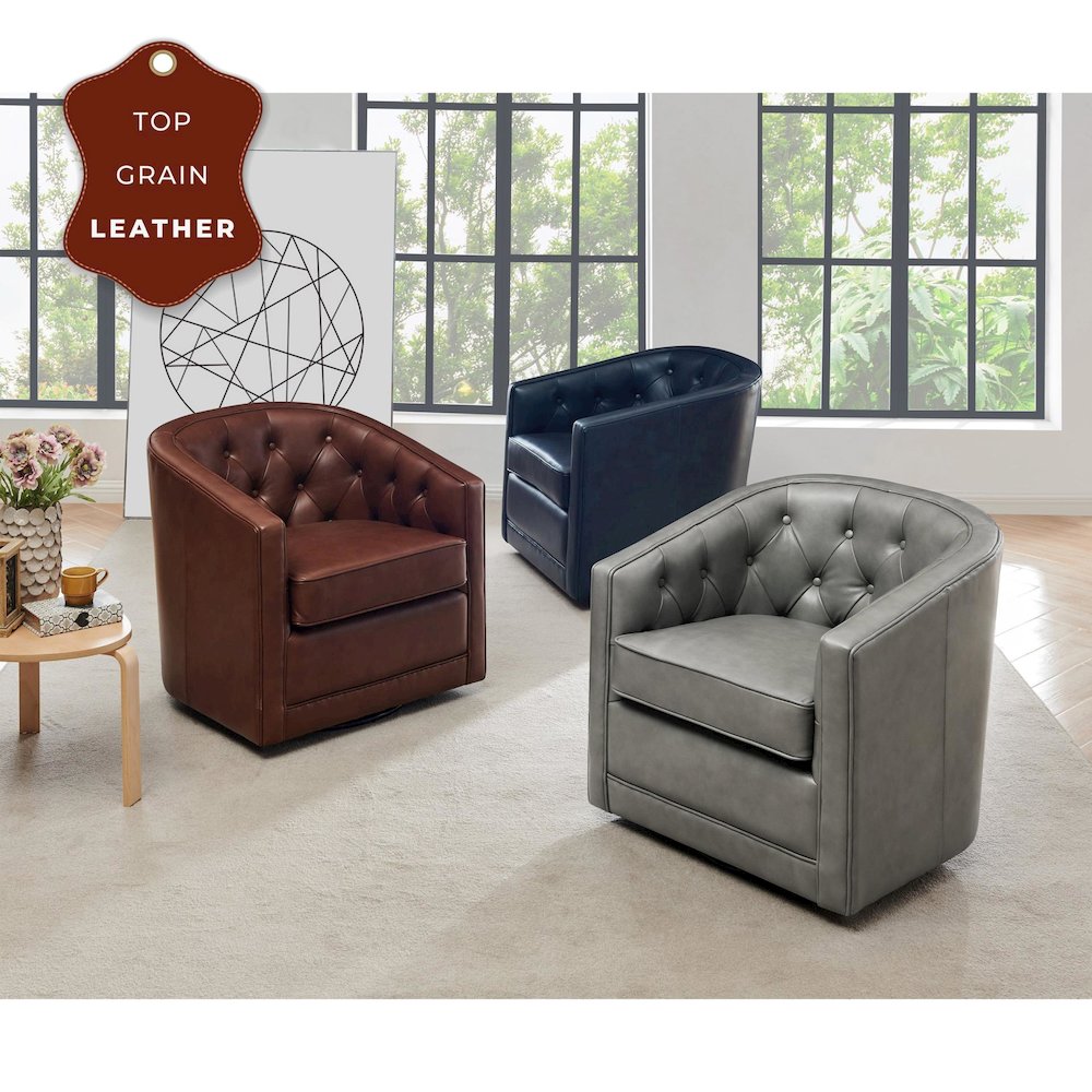Walsh Top Grain Leather Swivel Accent Arm Chair. Picture 6