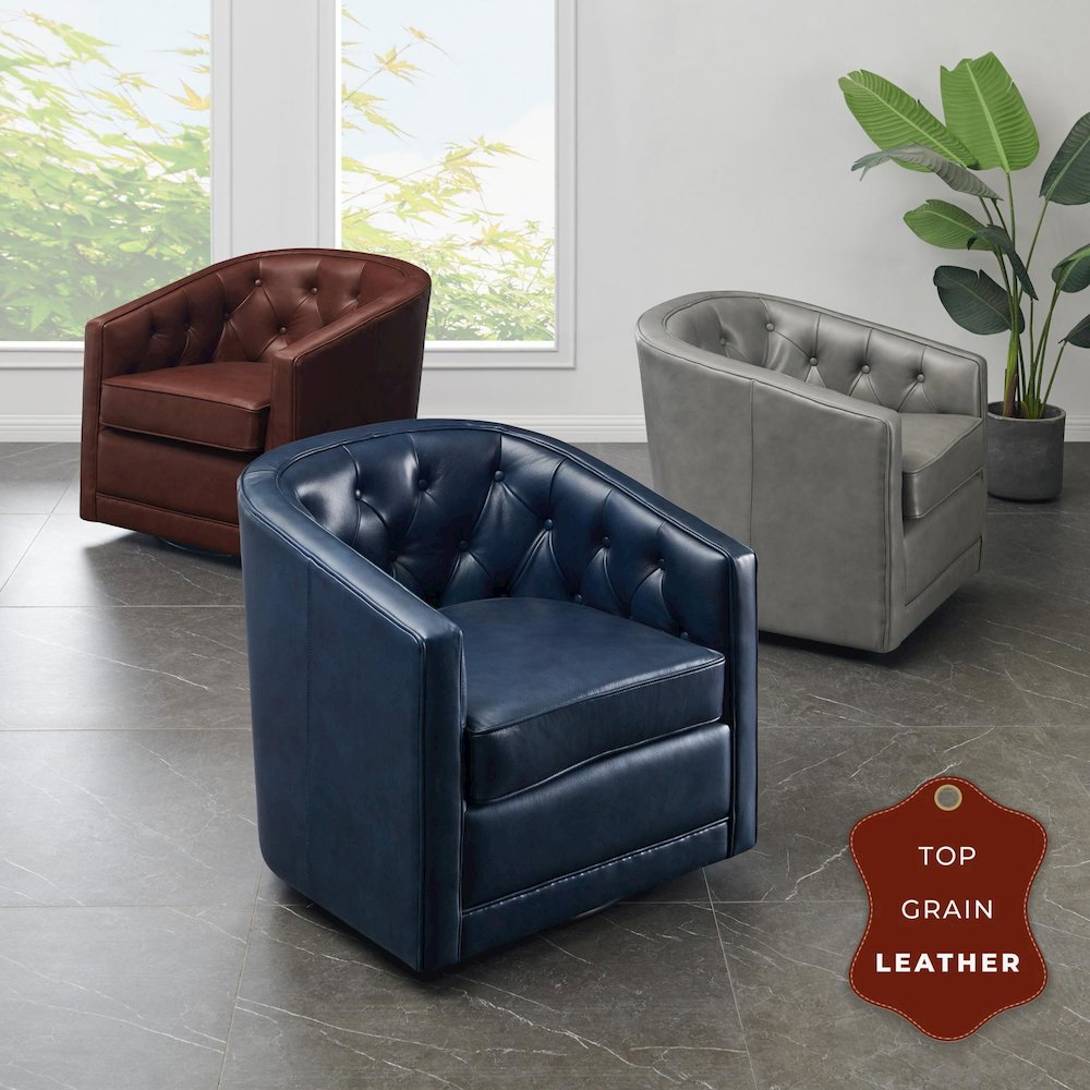 Walsh Top Grain Leather Swivel Accent Arm Chair. Picture 7