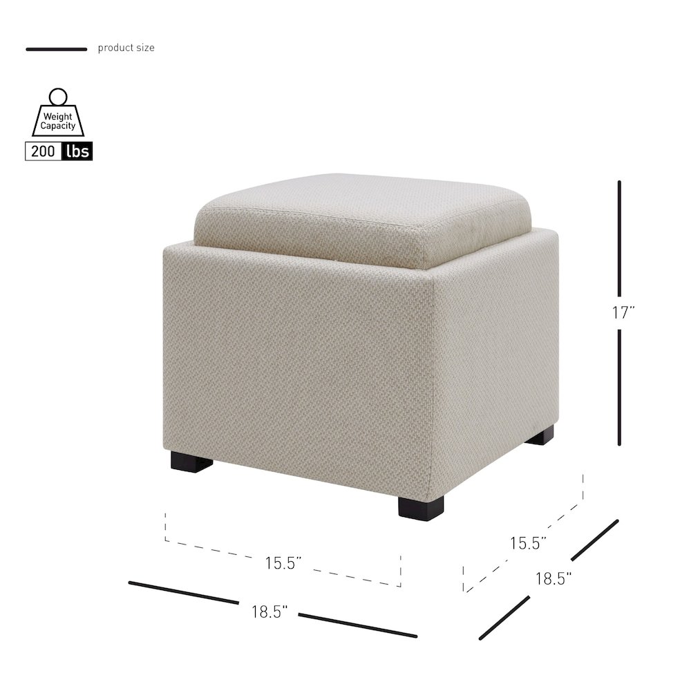 Cameron Fabric Square Storage Ottoman w/ tray. Picture 5
