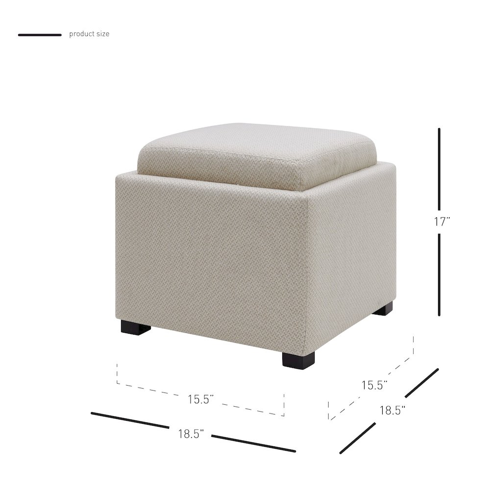 Cameron Fabric Square Storage Ottoman w/ tray. Picture 6
