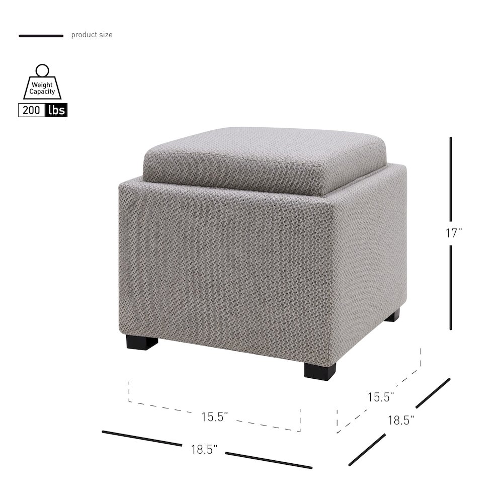 Cameron Fabric Square Storage Ottoman w/ tray. Picture 5