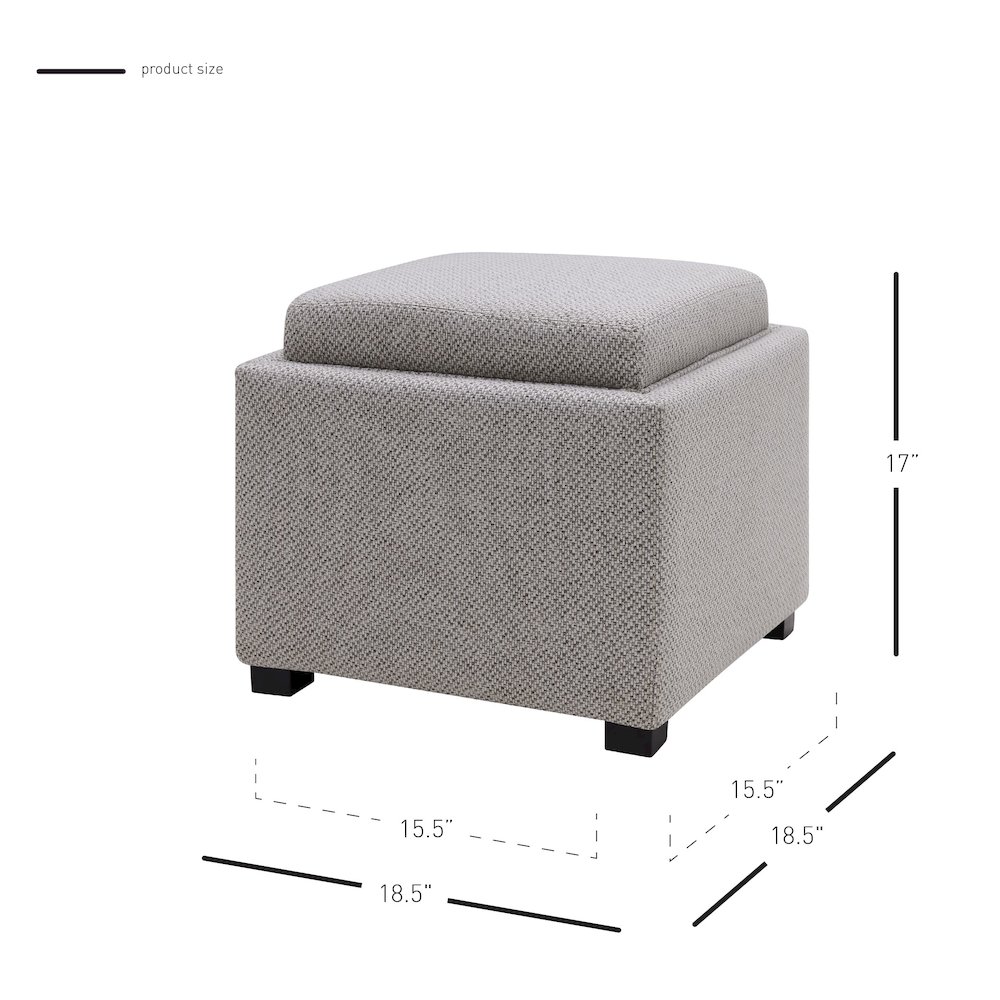 Cameron Fabric Square Storage Ottoman w/ tray. Picture 6