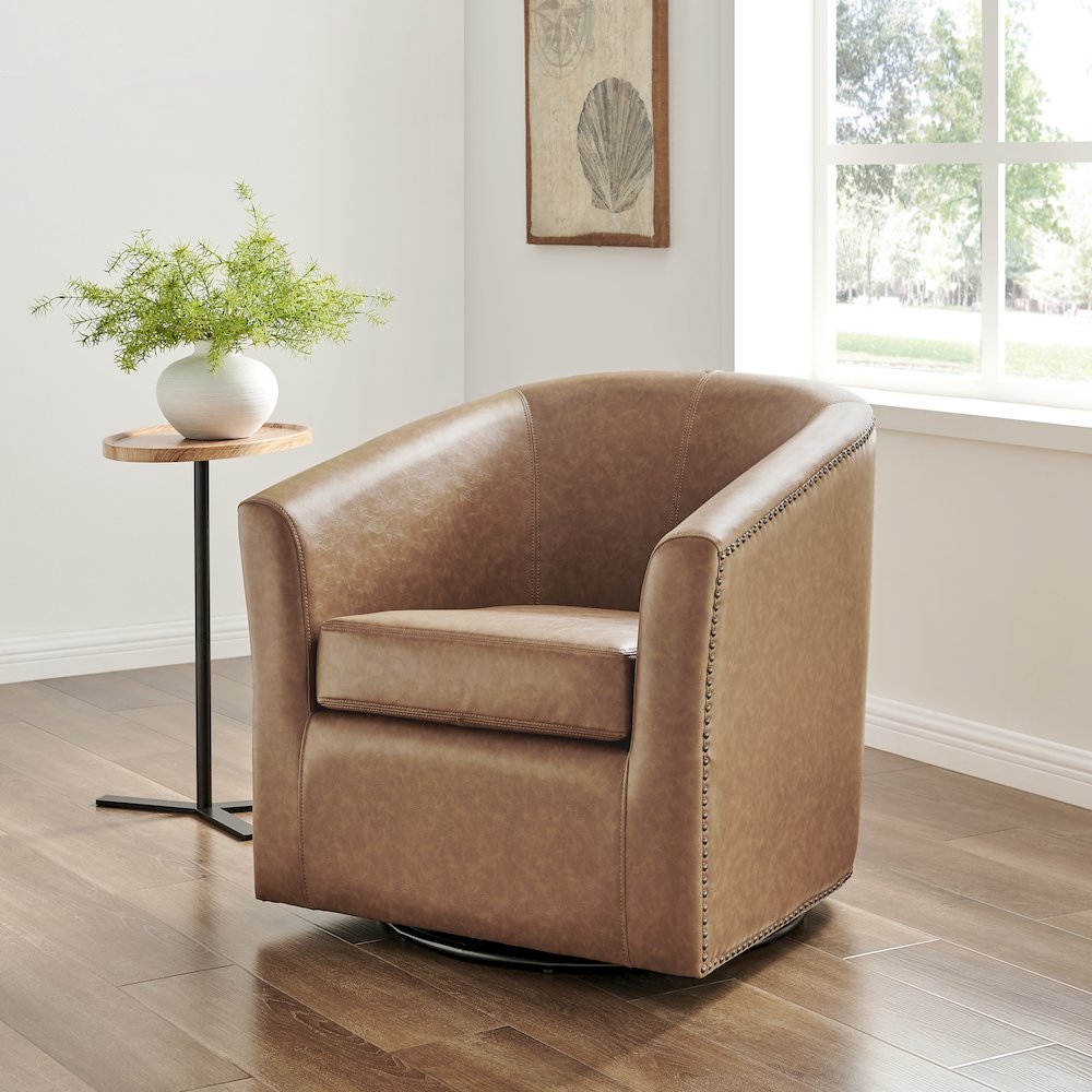 Ernest Faux Leather Swivel Accent Arm Chair. Picture 10