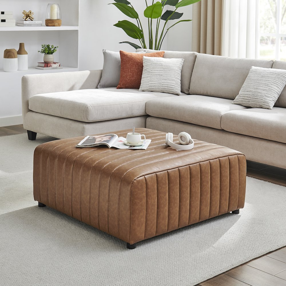 Harland Faux Leather Square Coffee Table/Ottoman. Picture 8