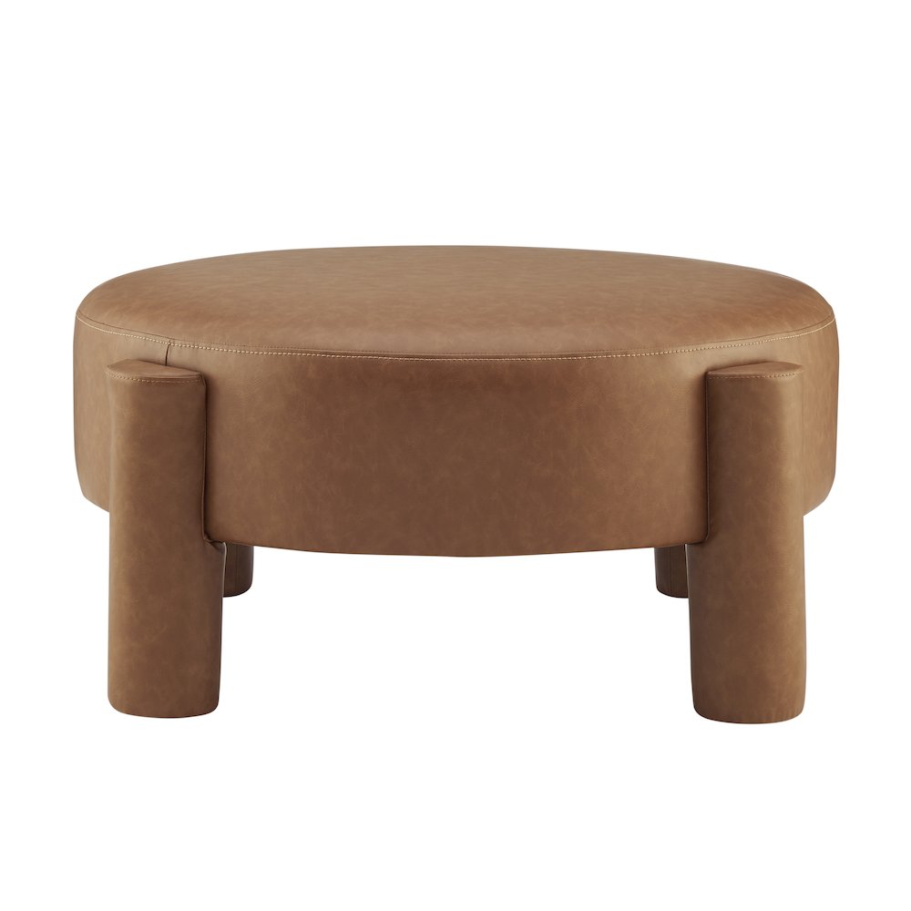 Elora Faux Leather Round Ottoman. Picture 2