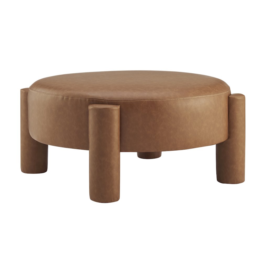 Elora Faux Leather Round Ottoman. Picture 1