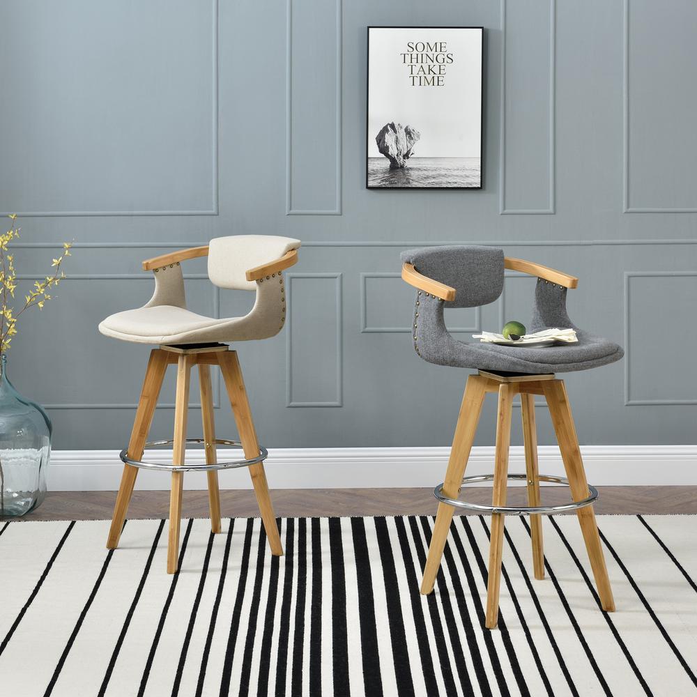 Darwin Fabric Swivel Bamboo Bar Stool. Picture 6