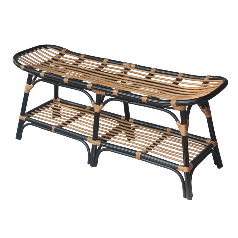 Damara Rattan Bench w/ Shelf. Picture 1