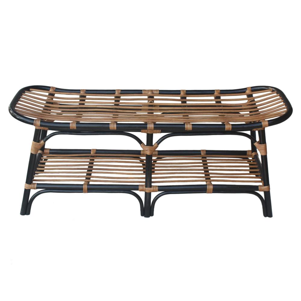 Damara Rattan Bench w/ Shelf. Picture 2