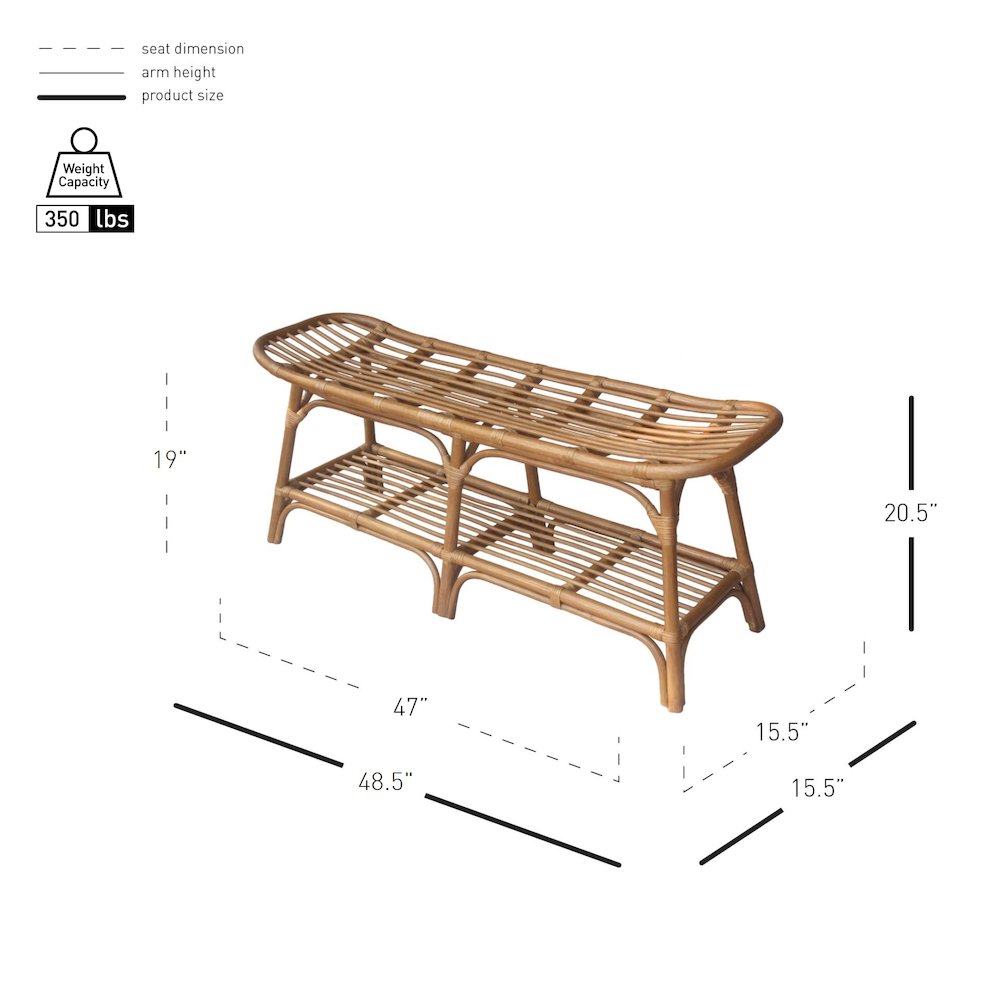 Damara Rattan Bench w/ Shelf. Picture 5