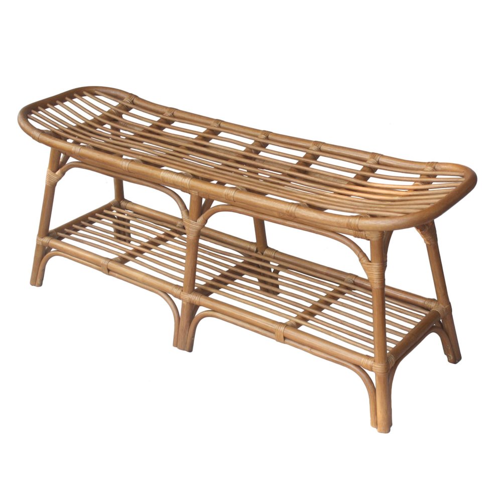 Damara Rattan Bench w/ Shelf. Picture 7