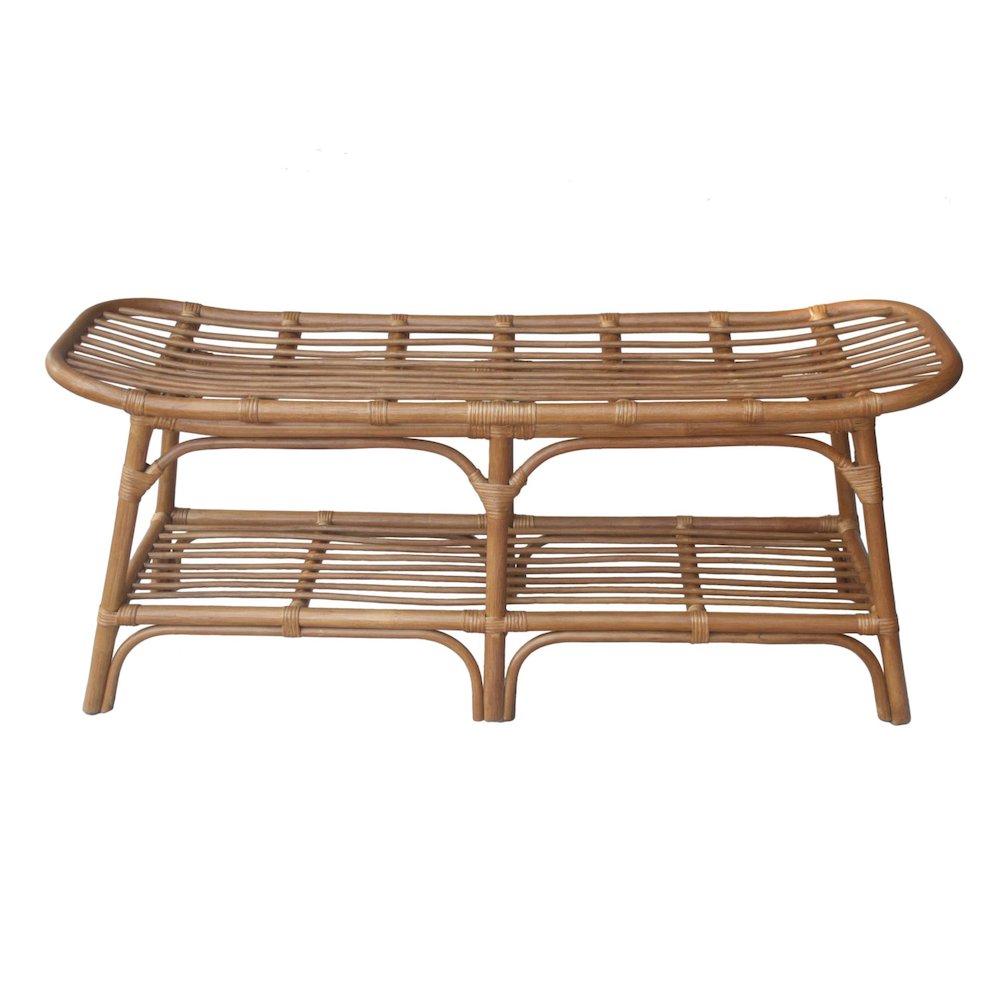 Damara Rattan Bench w/ Shelf. Picture 1