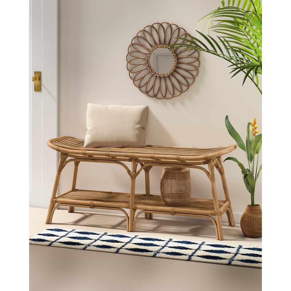 Damara Rattan Bench w/ Shelf. Picture 4