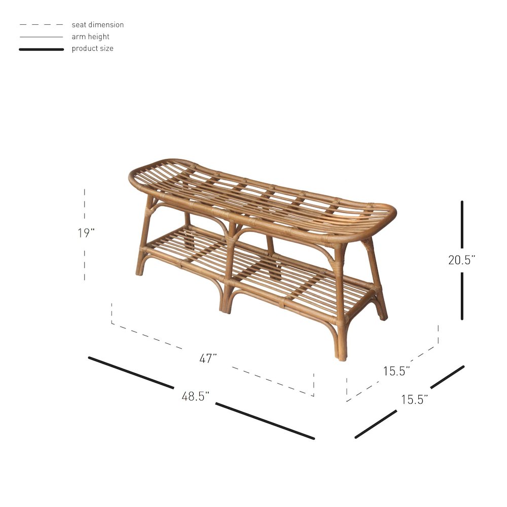 Damara Rattan Bench w/ Shelf. Picture 6