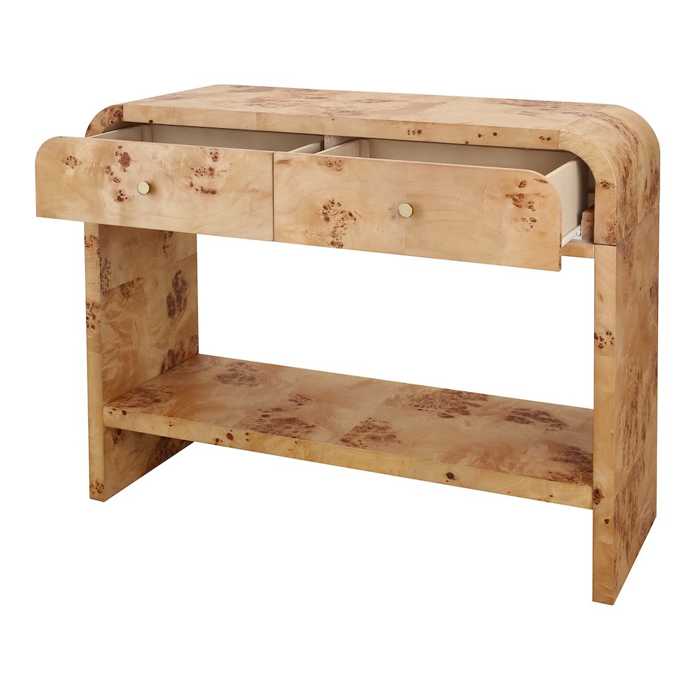 Veyra Burl 2-Drawer Console Table - Natural Burl. Picture 8