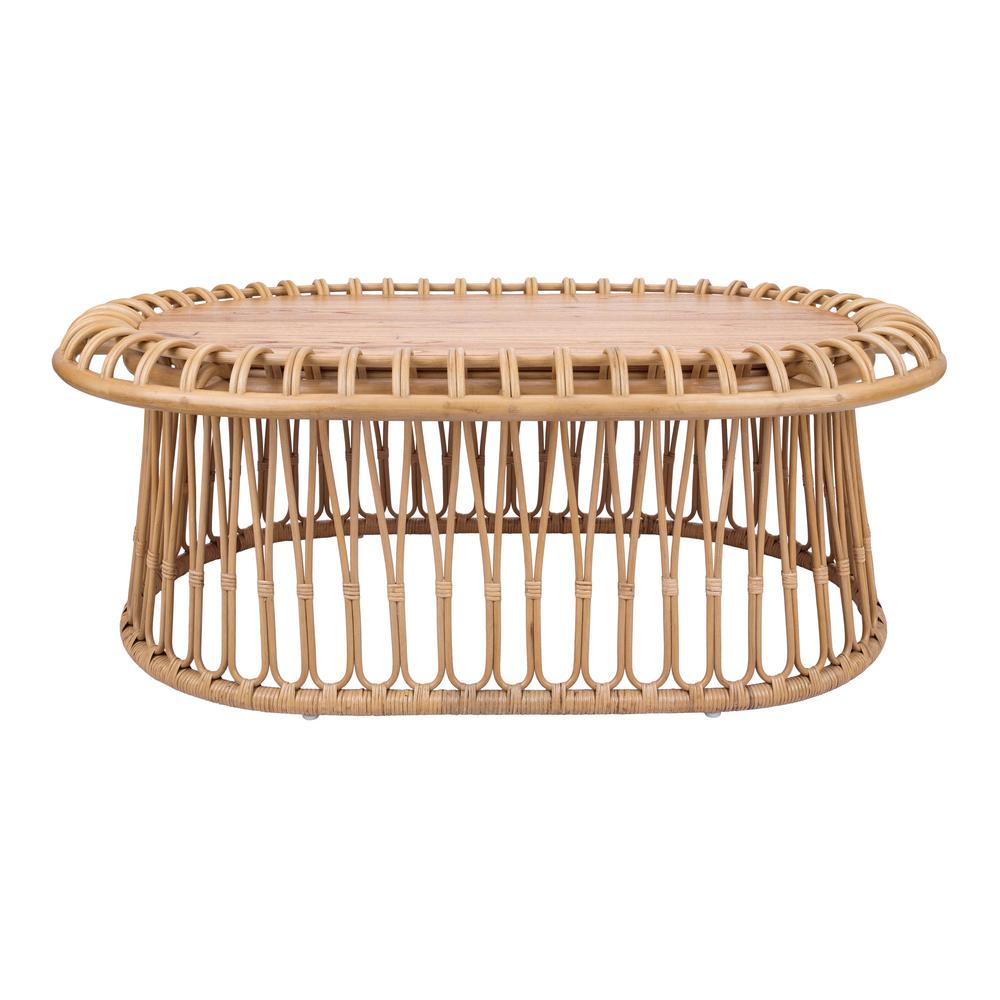 Galia Rattan Oval Coffee Table w/ Wood Top. Picture 2