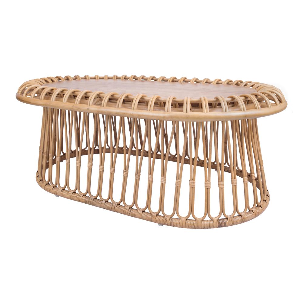 Galia Rattan Oval Coffee Table w/ Wood Top. Picture 1