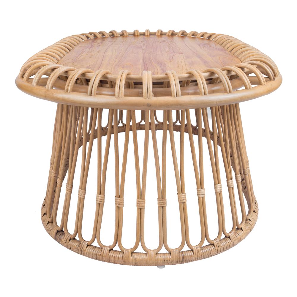 Galia Rattan Oval Coffee Table w/ Wood Top. Picture 3