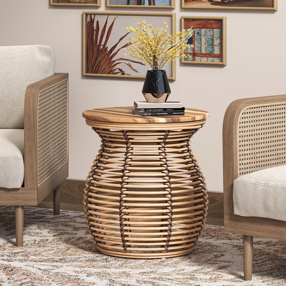 Quito Rattan Side/ End Table  w/ Wood Top. Picture 5