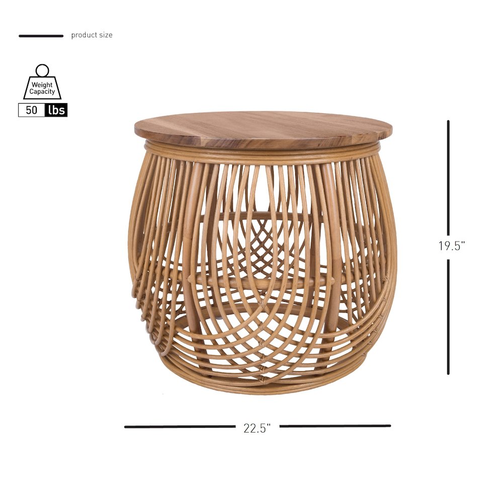 Arlo Rattan Side/ End Table w/ Wood Top. Picture 6