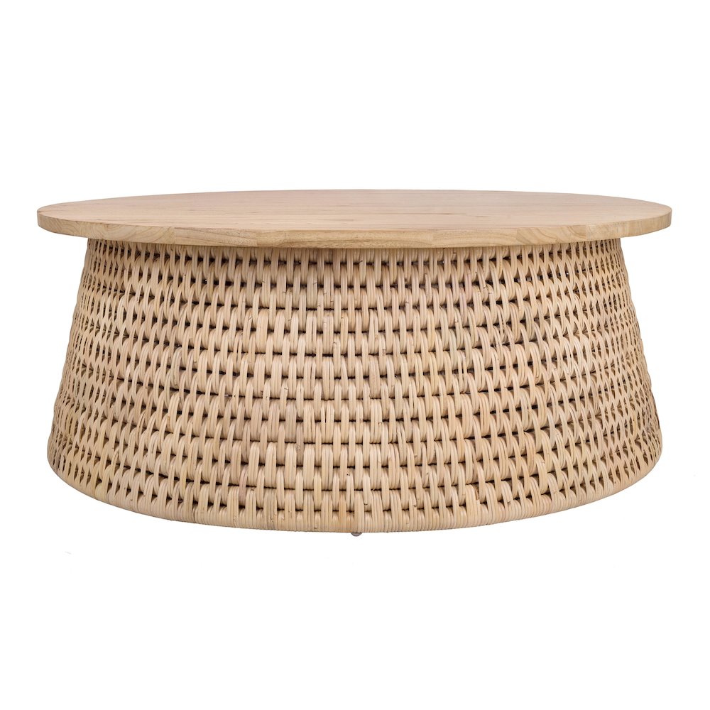 Kamari Rattan Coffee Table w/ Wood Top. Picture 1