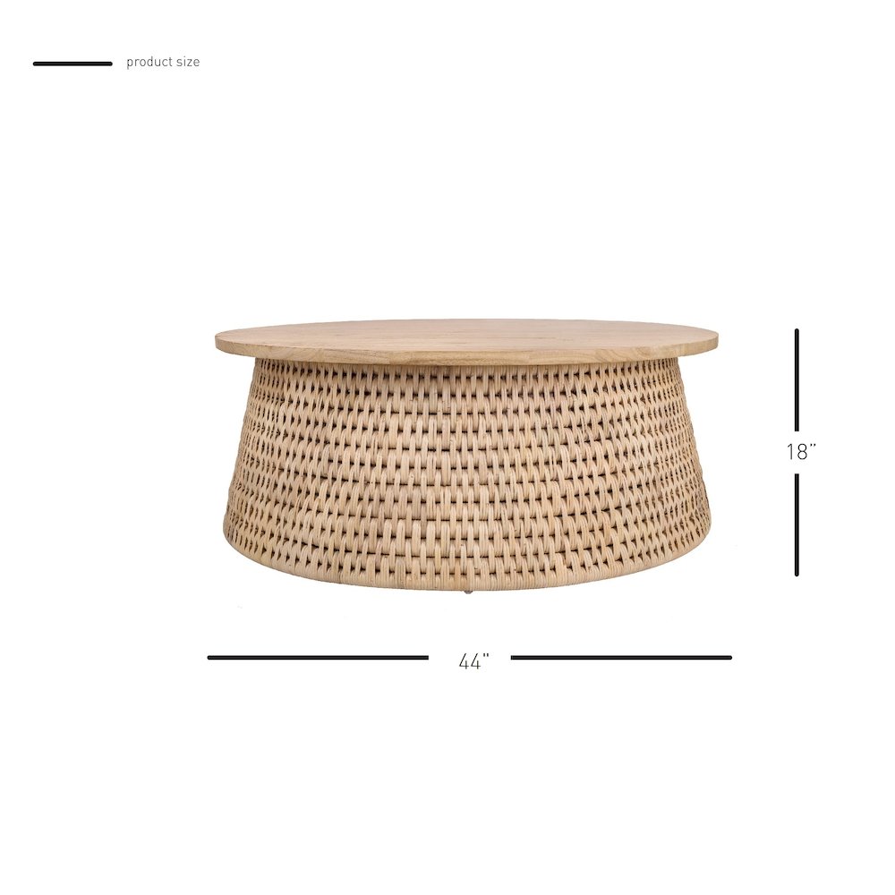 Kamari Rattan Coffee Table w/ Wood Top. Picture 6