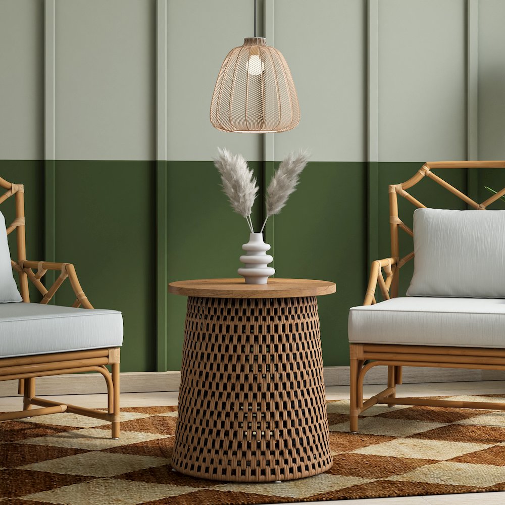 Kamari Rattan Side/End Table w/ Wood Top - Thumbnail 3