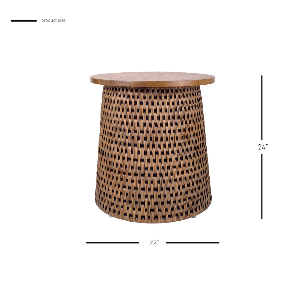 Kamari Rattan Side/End Table w/ Wood Top - Thumbnail 5