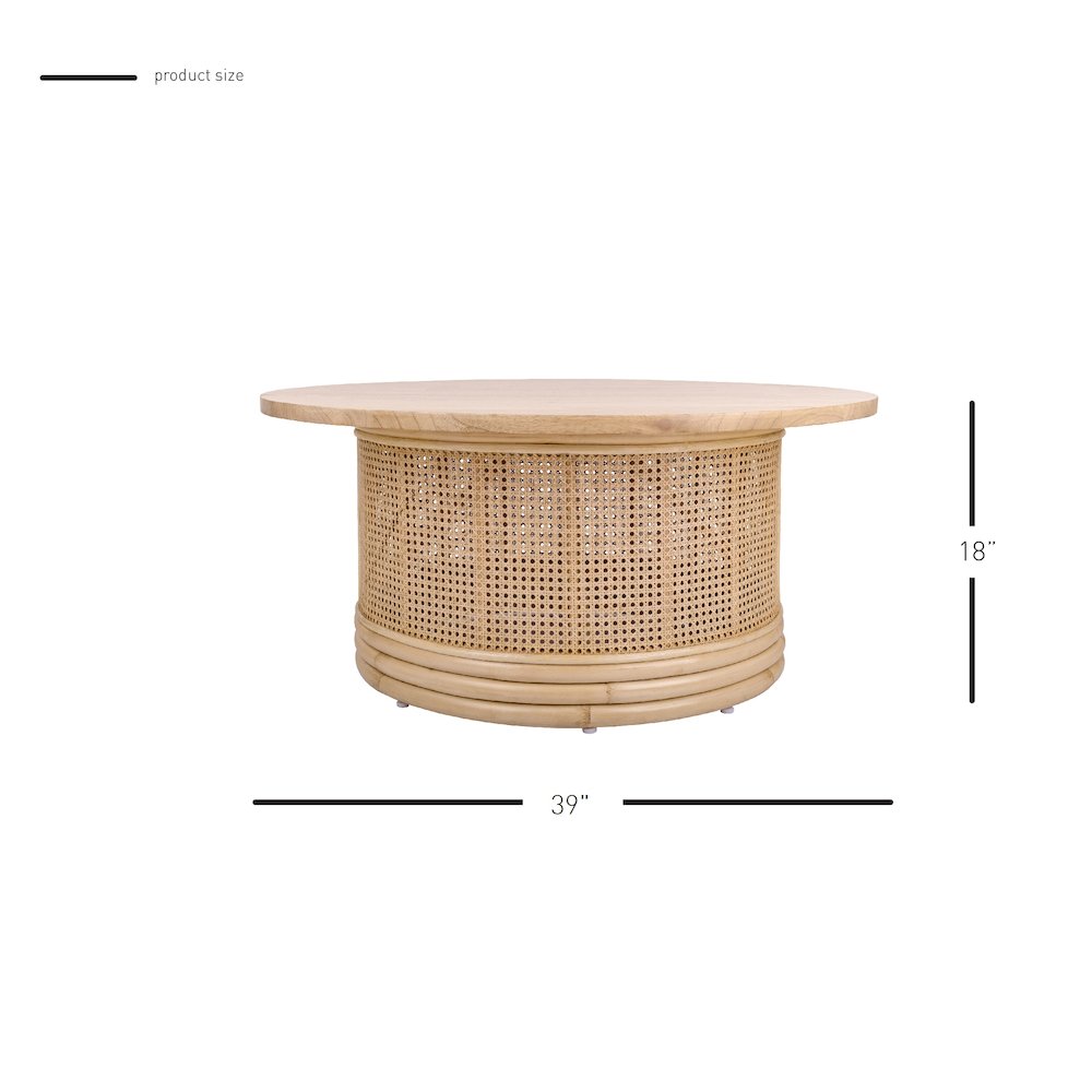 Brisa Rattan Coffee Table w/ Wood Top - Thumbnail 4