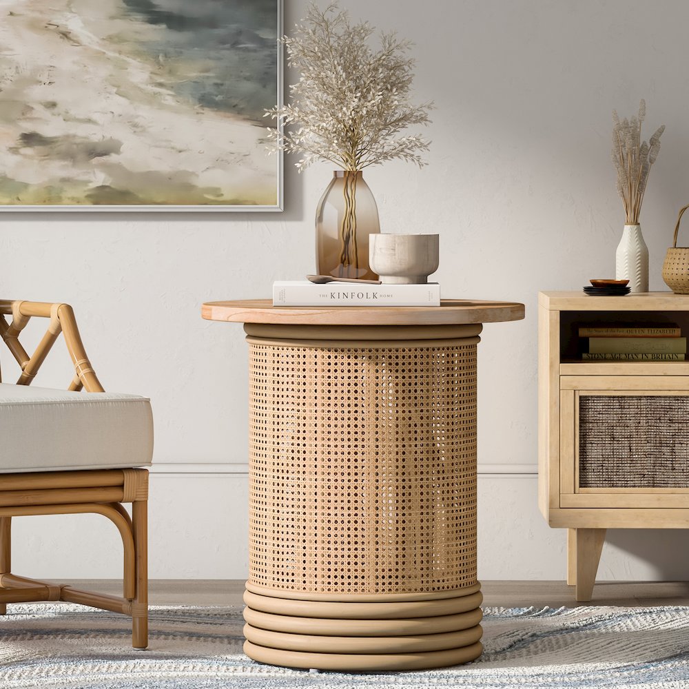 Brisa Rattan Side/End Table w/ Wood Top - Thumbnail 3