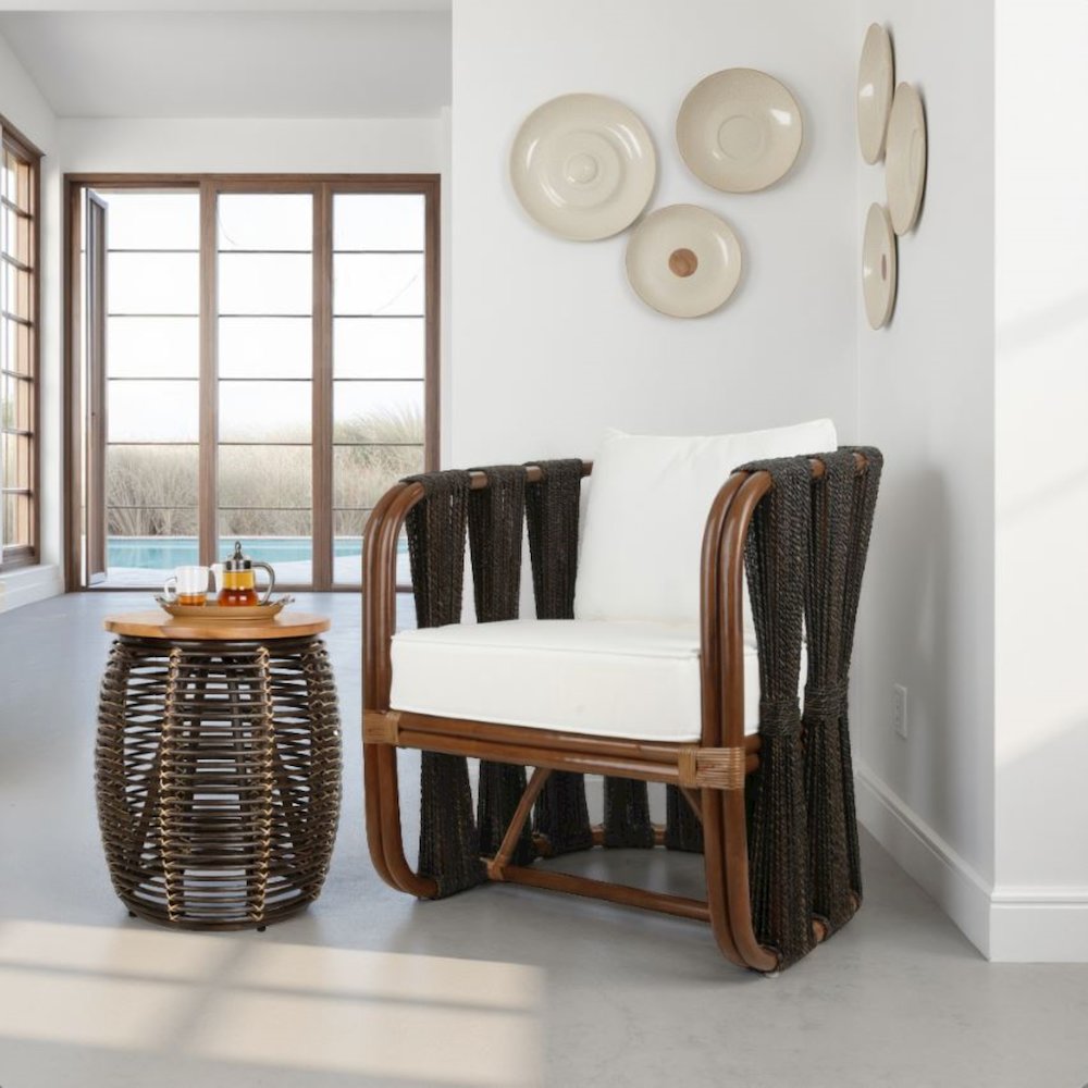 Iris Rattan Side/End Table with Wood Top. Picture 4