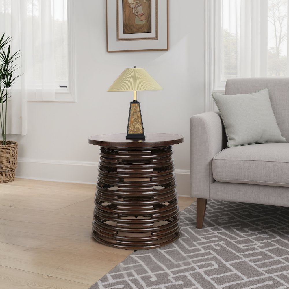 Zeke Rattan Side/End Table with Wood Top. Picture 4