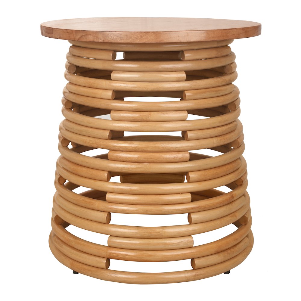 Zeke Rattan Side/End Table with Wood Top. Picture 1