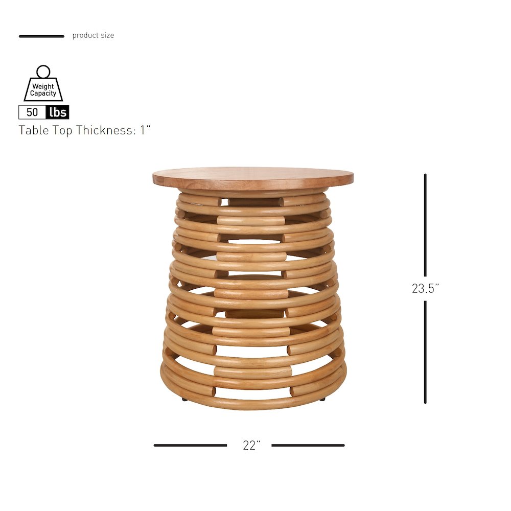Zeke Rattan Side/End Table with Wood Top. Picture 4