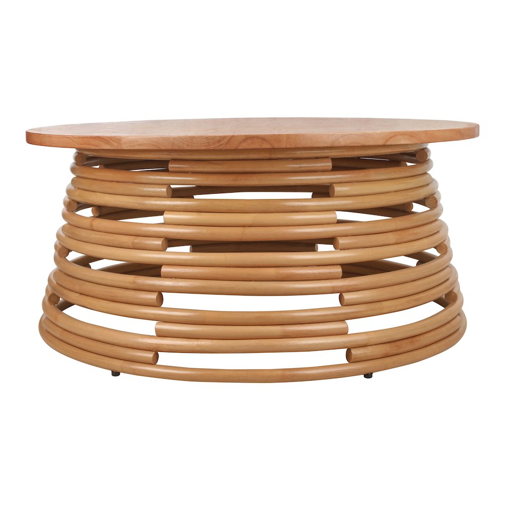 Zeke Rattan Coffee Table with Wood Top. Picture 1