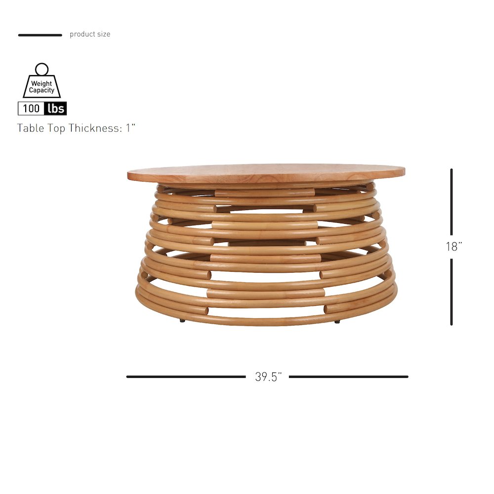 Zeke Rattan Coffee Table with Wood Top. Picture 5