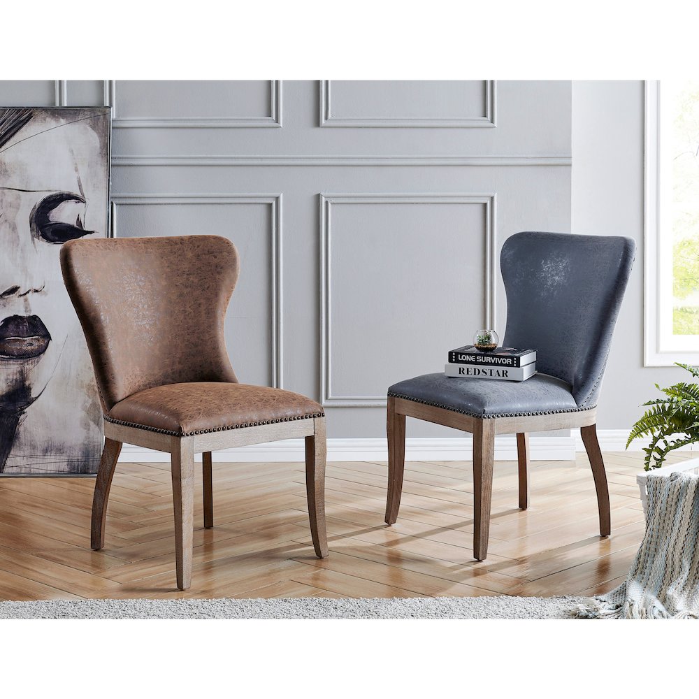 Dorsey Faux Leather Dining Side Chair Drift Wood Legs, (Set of 2). Picture 7