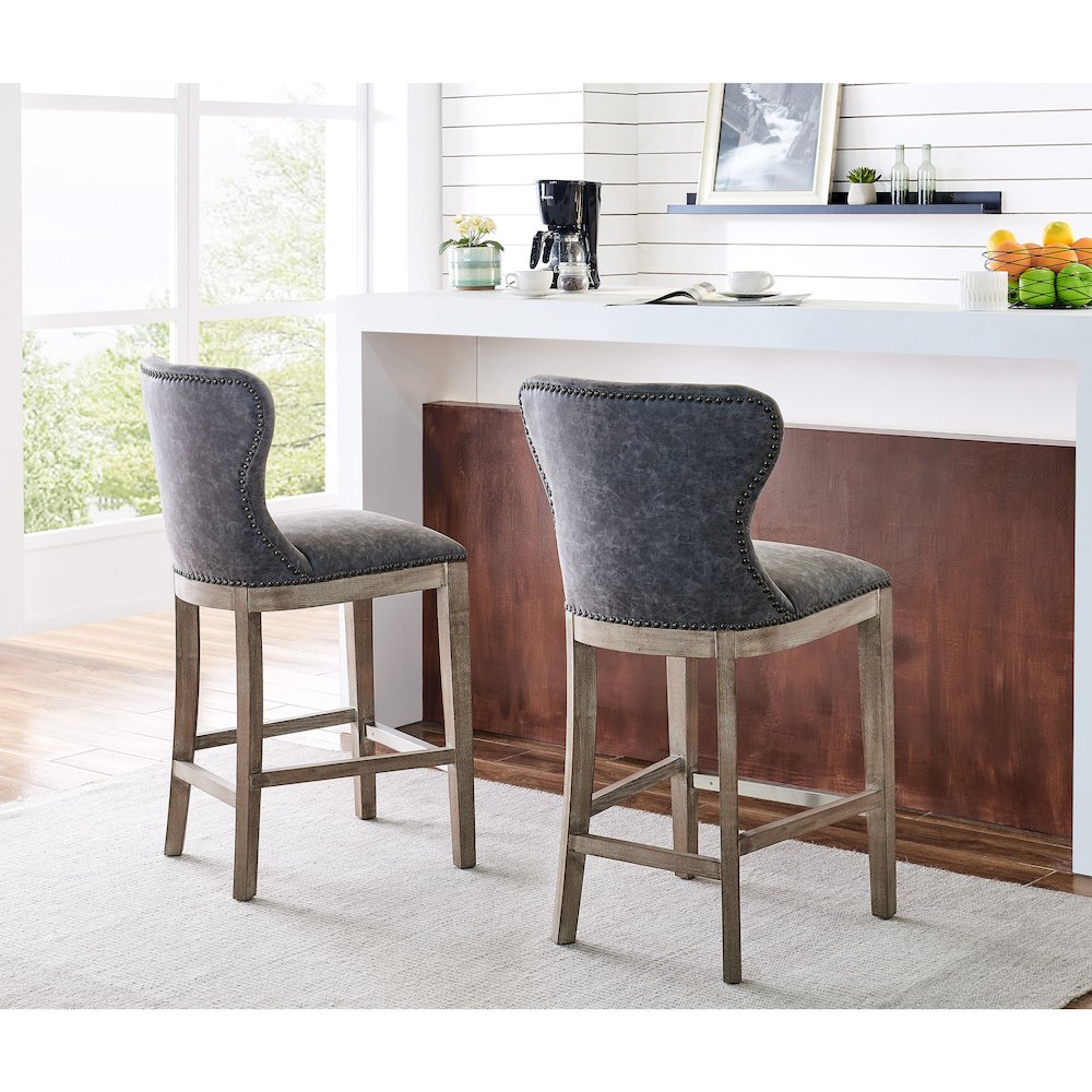 Dorsey Faux Leather Counter Stool Drift Wood Legs. Picture 7